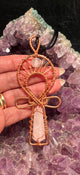 rose quartz crystal pendant necklace copper ankh