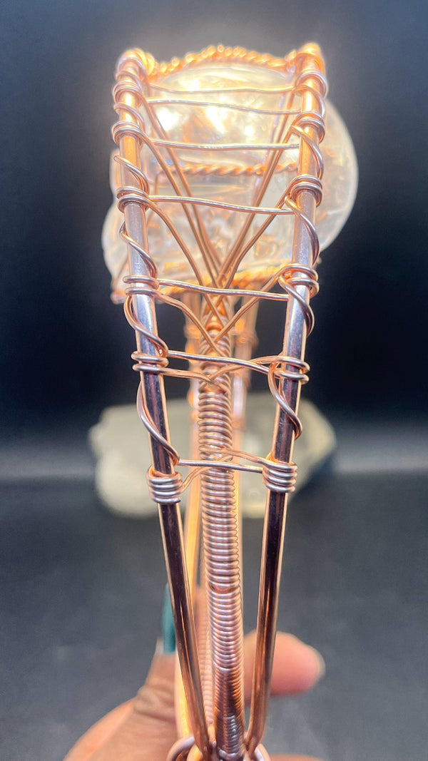 Clear Quartz Vogel Crystal and Crystal Skull Handheld Copper Ankh - Infinite Treasures, LLC