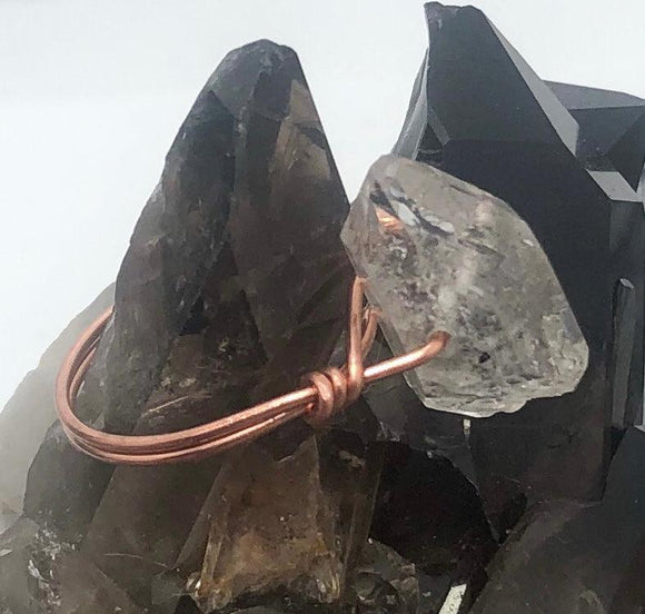 herkimer, crystal, ring, copper, wirewrapped, hand made