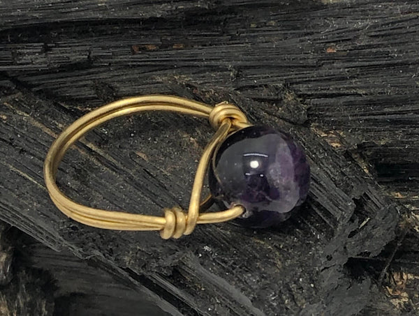 Amethyst Brass Bead Ring - Infinite Treasures, LLC