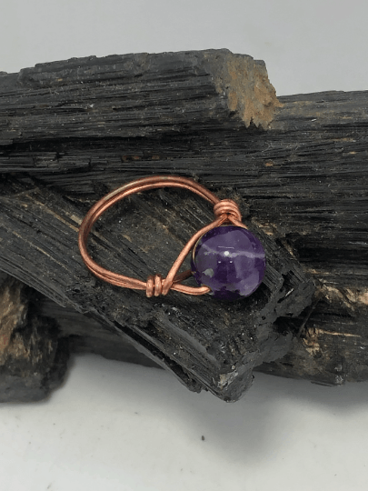 Amethyst Copper or Brass Bead Ring - Infinite Treasures, LLC