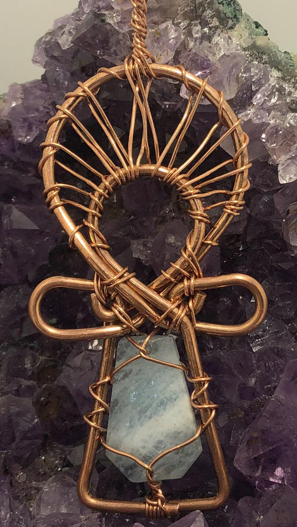 Aquamarine Copper Ankh Pendant - Infinite Treasures, LLC