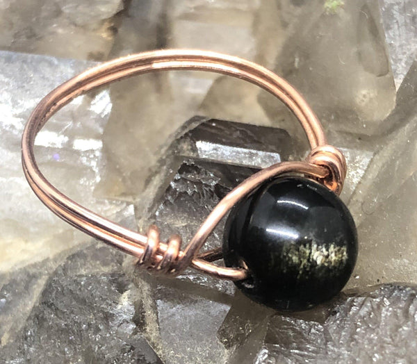 Black Obsidian Copper Bead Ring - Infinite Treasures, LLC