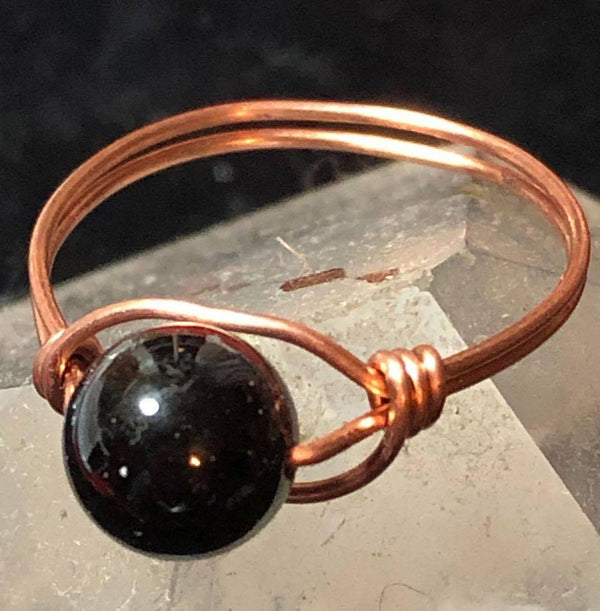 Black Tourmaline Copper Bead Ring - Infinite Treasures, LLC