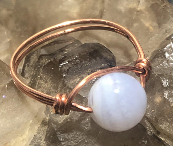 Blue Lace Agate Copper Bead Ring - Infinite Treasures, LLC