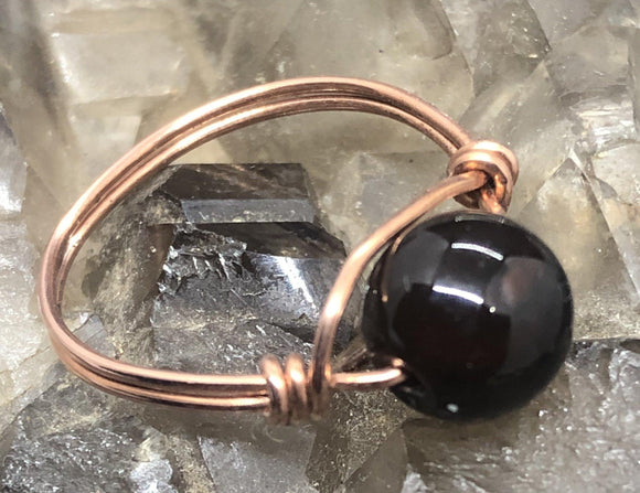 Brown Black Agate Copper Bead Ring - Infinite Treasures, LLC