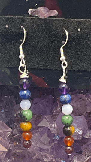 Chakra Gemstone Dangle Drop Sterling Silver Hooks  Earrings - Infinite Treasures, LLC