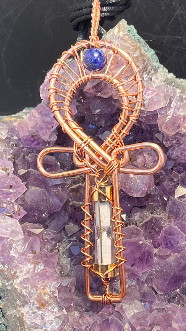 cremation ash necklace copper wirerapped Ankh pendant