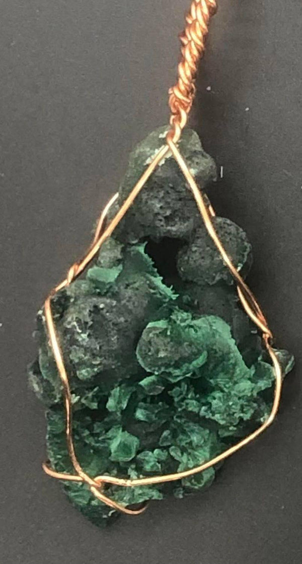 Fibrous Malachite Crystal Copper Wirewrapped Pendant - Infinite Treasures, LLC