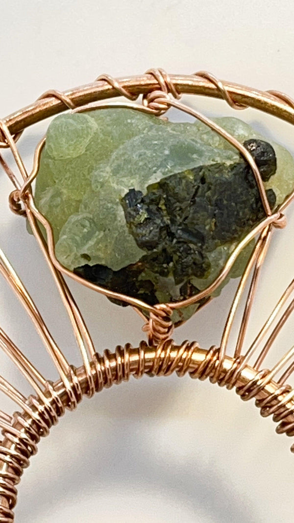 Green Kyanite with Epidote in Prehnite Copper Handheld Ankh - Infinite Treasures, LLC