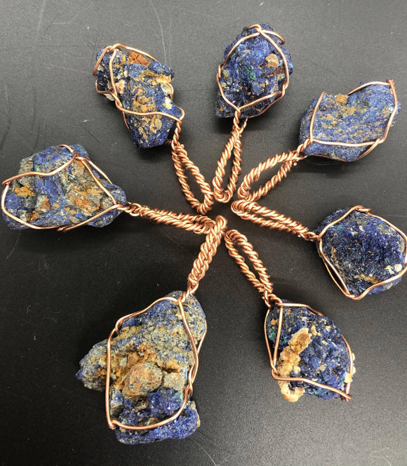 Azurite Crystal Wirewrapped Copper Pendant - Infinite Treasures, LLC