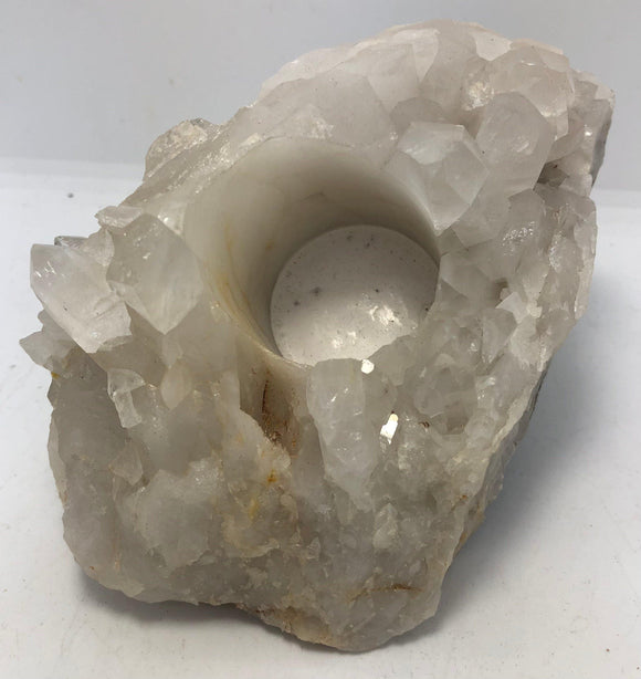 Brazilian Crystal Quartz Candle Holder Geode Rough Crystal Mineral Specimen - Infinite Treasures, LLC