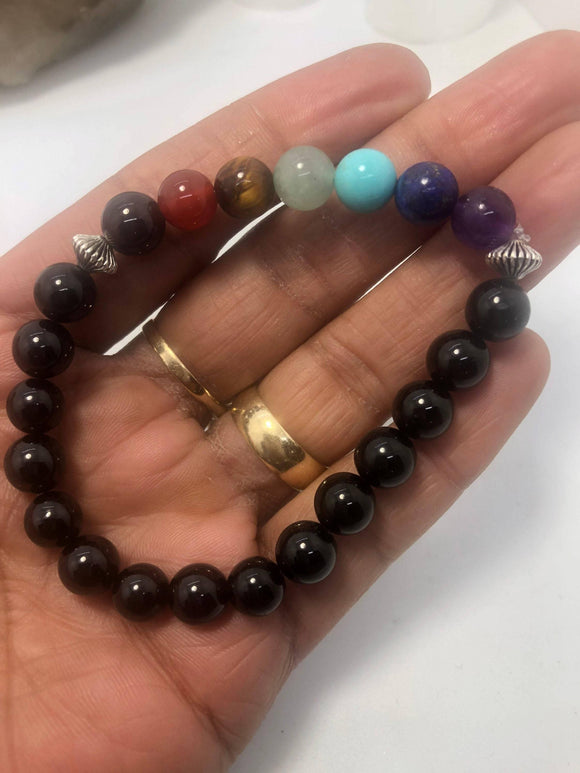 Black Tourmaline Chakra Stretchy Bracelet - Infinite Treasures, LLC