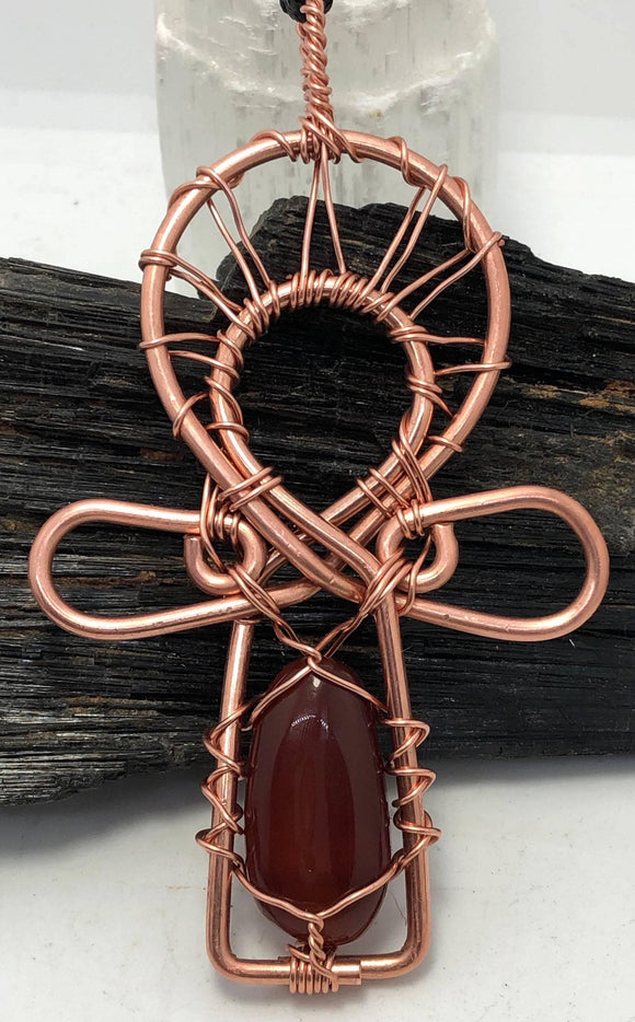 Carnelian and  Copper Ankh Pendant Necklace - Infinite Treasures, LLC