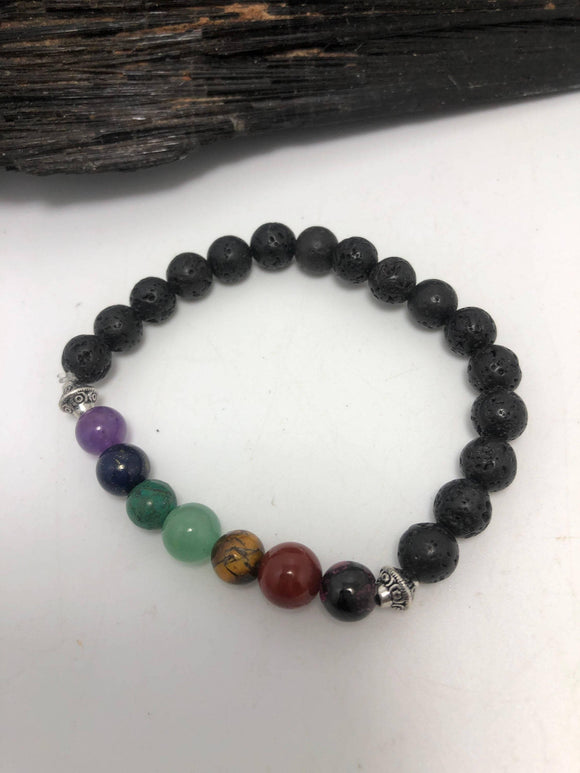 Lava Rock Chakra Stretchy Bracelet - Infinite Treasures, LLC