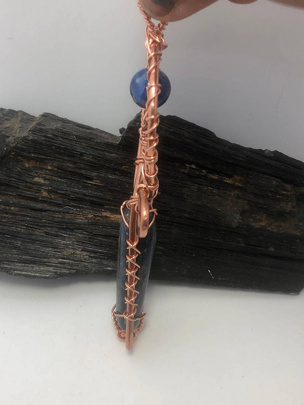 Blue Kyanite Copper Egyptian Kemetic Coptic Cross  Ankh Wirewrapped Wearable Pendant Necklace - Infinite Treasures, LLC