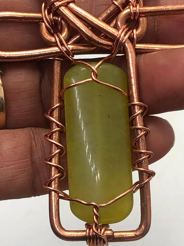 Jade Copper Egyptian Kemetic Coptic Cross  Ankh Wirewrapped Wearable Pendant Necklace - Infinite Treasures, LLC