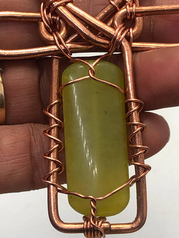 Jade Copper Egyptian Kemetic Coptic Cross  Ankh Wirewrapped Wearable Pendant Necklace FREE SHIPPING - Infinite Treasures, LLC