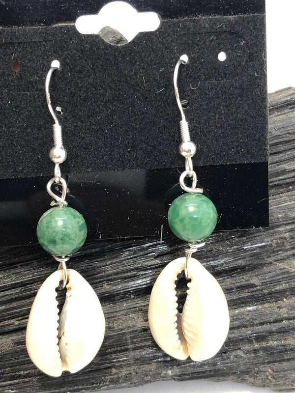 Gemstone and Cowrie Shell Sterling Silver Hooks Drop Dangle Earrings - Infinite Treasures, LLC