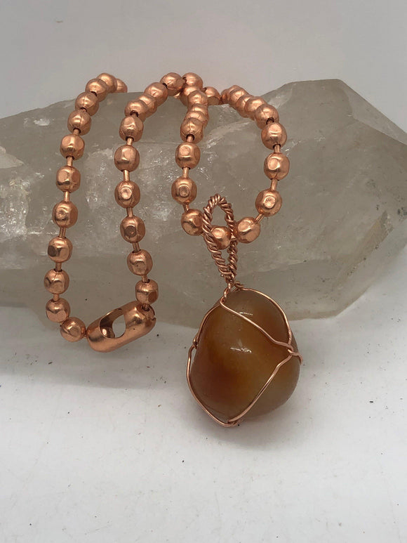 Carnelian Wirewrapped Crystal Copper Pendant with 20 inch Copper Chain - Infinite Treasures, LLC