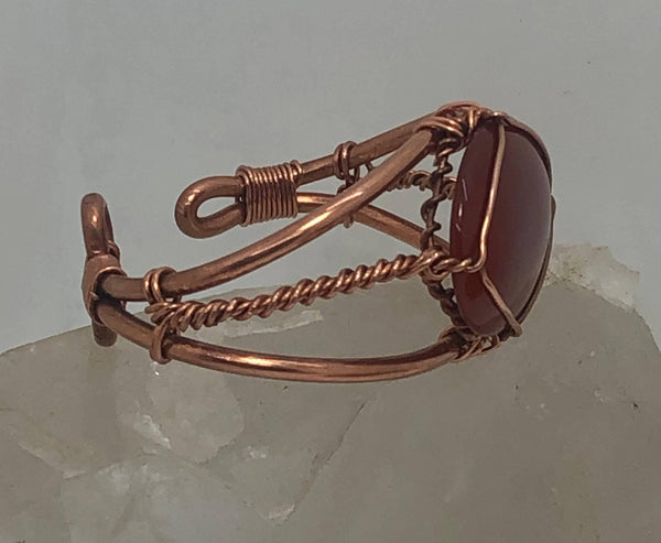 Carnelian  Copper Bracelet Wire wrapped Handmade - Infinite Treasures, LLC