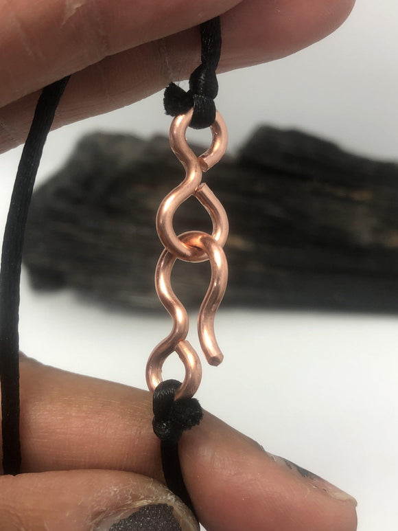 Black “satiny” Cord with Handmade Copper Clasp Necklace - Infinite Treasures, LLC