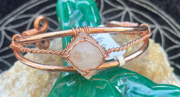 Pink Beta Quartz or "High Quartz" Copper Bracelet Wire wrapped Handmade - Infinite Treasures, LLC
