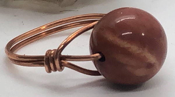 Red Jasper Copper Bead Ring - Infinite Treasures, LLC