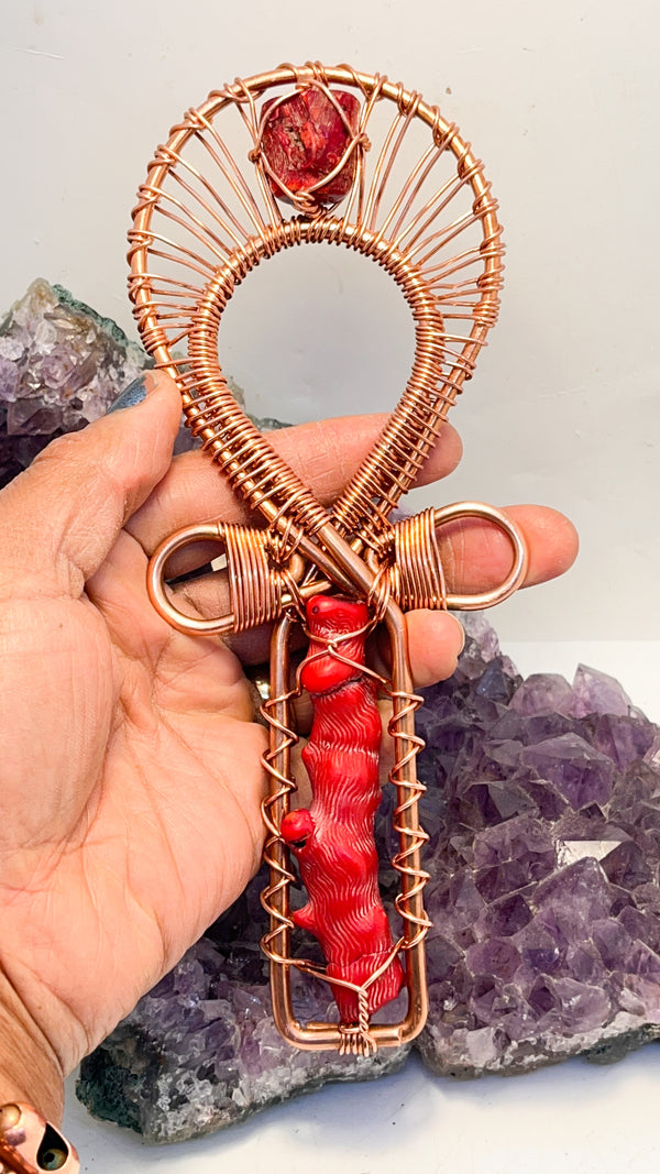 red coral copper pocket ankh