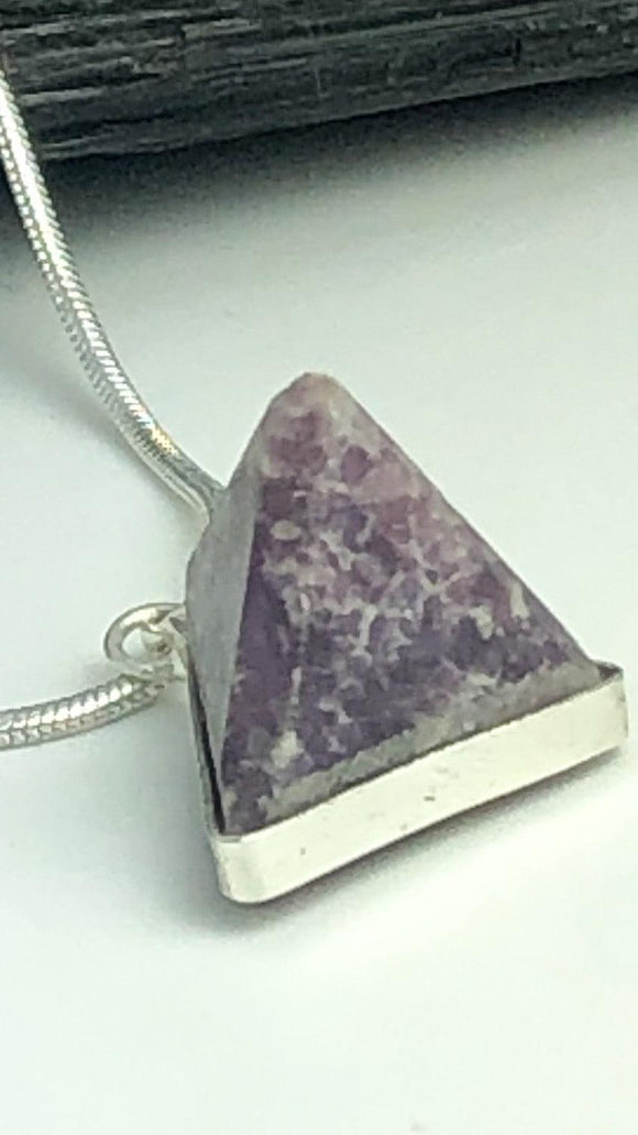 amethyst, tetrahedron, pendant, necklace, silver, chain