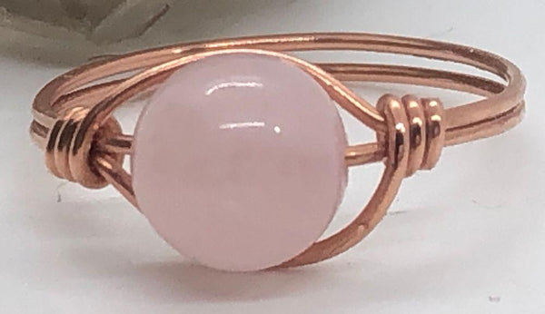 Rose Quartz Copper Bead Ring - Infinite Treasures, LLC