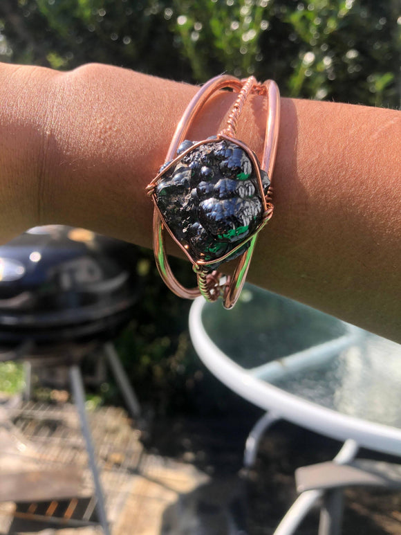 Rough Hematite Botryoidal Crystal Copper Bracelet Wire wrapped Handmade - Infinite Treasures, LLC