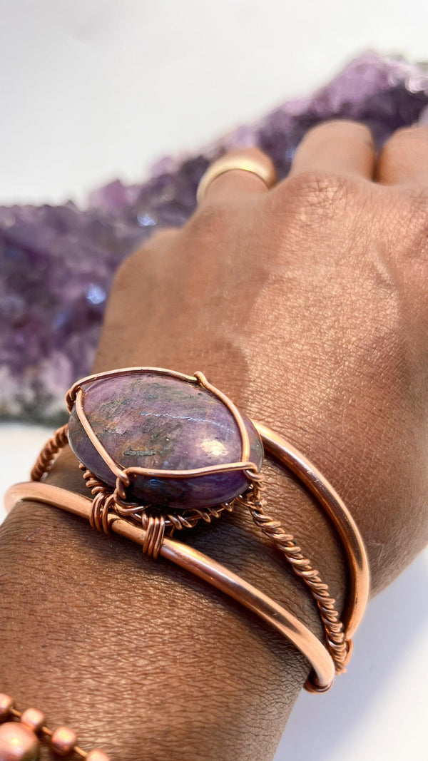Ruby Crystal Copper Bracelet Wirewrapped - Infinite Treasures, LLC