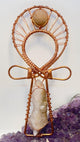 south african amethyst spirit quartz and botryoidal chalchedony  Crystal healing copper wirewrapped Ankh